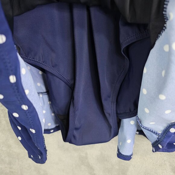 Women Septangle Ruching Navy Blue Polka Dot Swim Dress Nylon Stretch Size 24W - Picture 10 of 11